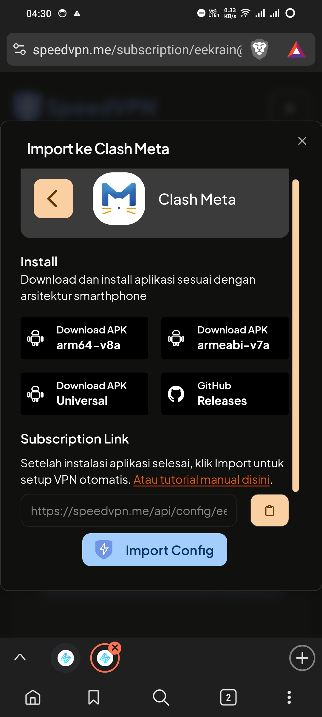 Klik tombol "Import Config"