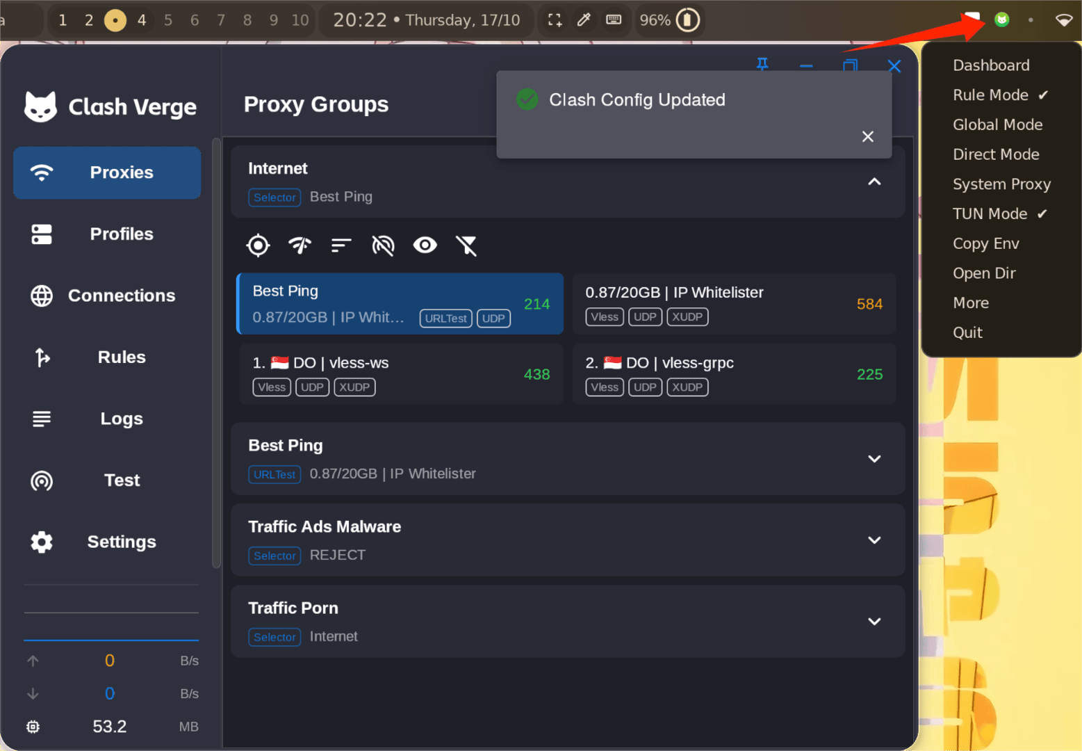 System Proxy berhasil terhubung